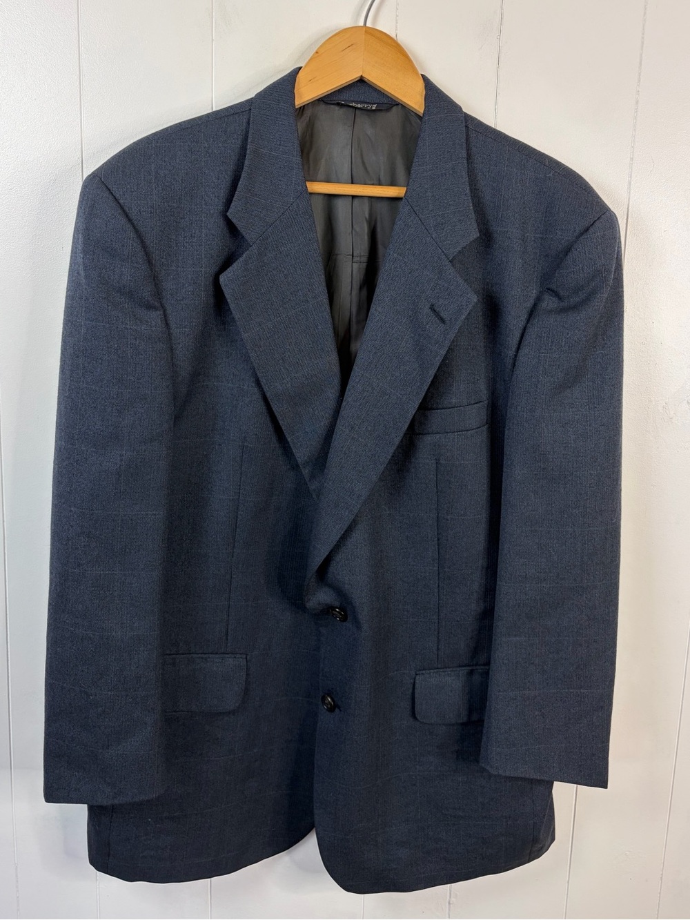 Burberry Vintage Navy Mens Suit Jacket Blazer 100% wool size 46R Work Office